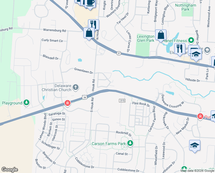 map of restaurants, bars, coffee shops, grocery stores, and more near 1838 Christiana Lane in Delaware