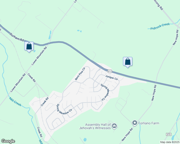 map of restaurants, bars, coffee shops, grocery stores, and more near 591 Bent Pine Circle in New Hope