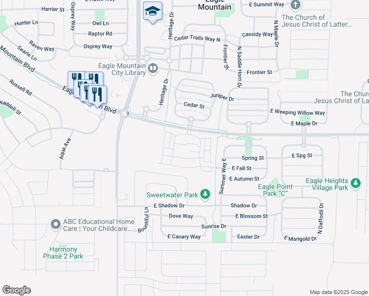 map of restaurants, bars, coffee shops, grocery stores, and more near 1789 East Skyline Drive in Eagle Mountain