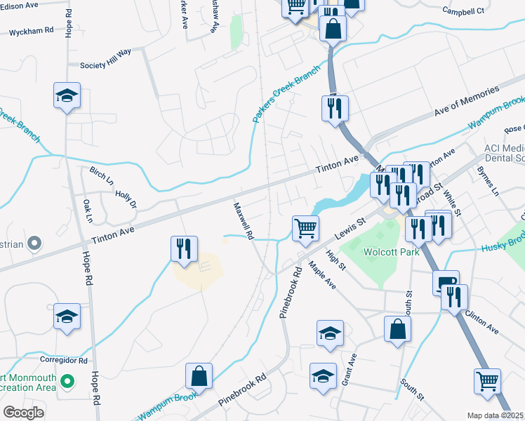 map of restaurants, bars, coffee shops, grocery stores, and more near 38 Taylor Place in Eatontown