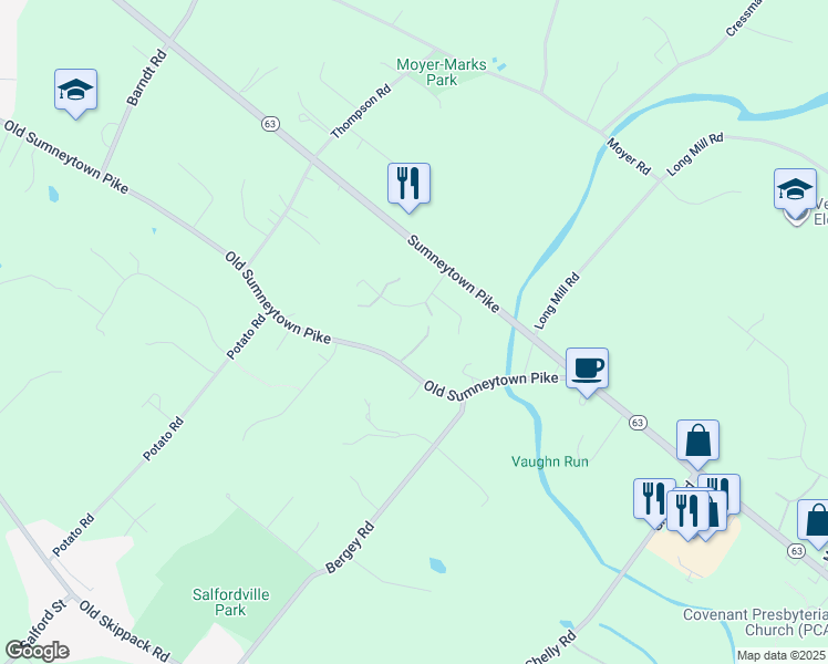map of restaurants, bars, coffee shops, grocery stores, and more near 990 Old Sumneytown Pike in Harleysville