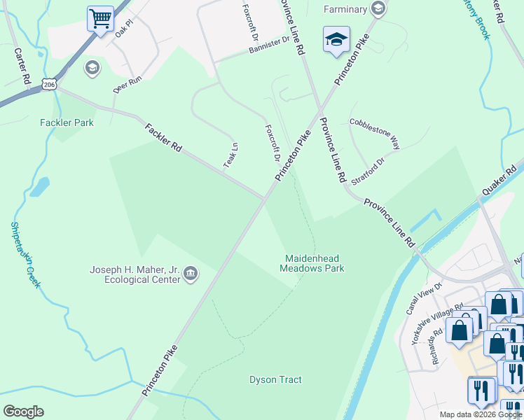 map of restaurants, bars, coffee shops, grocery stores, and more near 1-37 Fackler Rd in Princeton Township