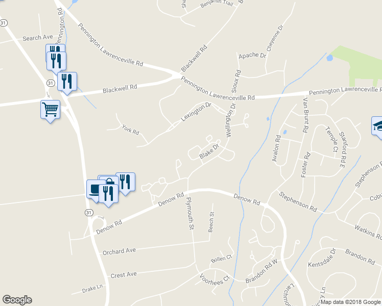 map of restaurants, bars, coffee shops, grocery stores, and more near 74 Haddon Court in Pennington
