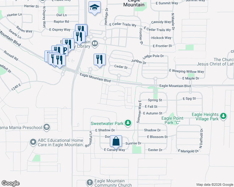 map of restaurants, bars, coffee shops, grocery stores, and more near 1789 East Skyline Drive in Eagle Mountain