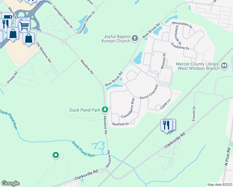 map of restaurants, bars, coffee shops, grocery stores, and more near 9 Renfield Drive in Princeton