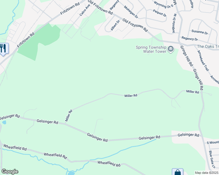 map of restaurants, bars, coffee shops, grocery stores, and more near 324 Miller Road in Sinking Spring