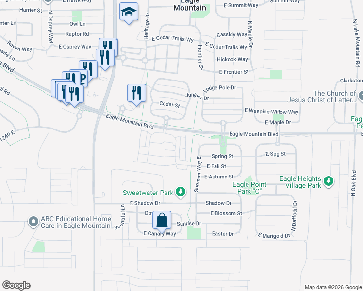 map of restaurants, bars, coffee shops, grocery stores, and more near 3944 North Eagle Point Lane in Eagle Mountain