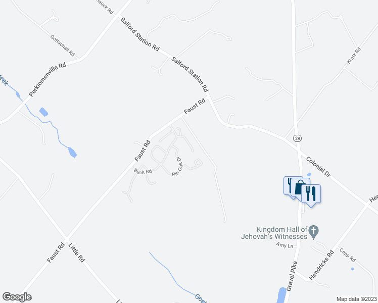 map of restaurants, bars, coffee shops, grocery stores, and more near 3454 Westview Drive in Perkiomenville