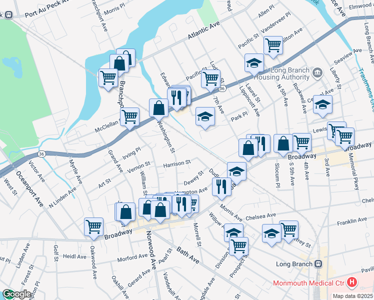 map of restaurants, bars, coffee shops, grocery stores, and more near 506 Lafayette Street in Long Branch