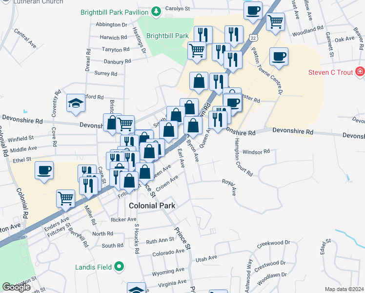 map of restaurants, bars, coffee shops, grocery stores, and more near 4900 U.S. 22 in Harrisburg