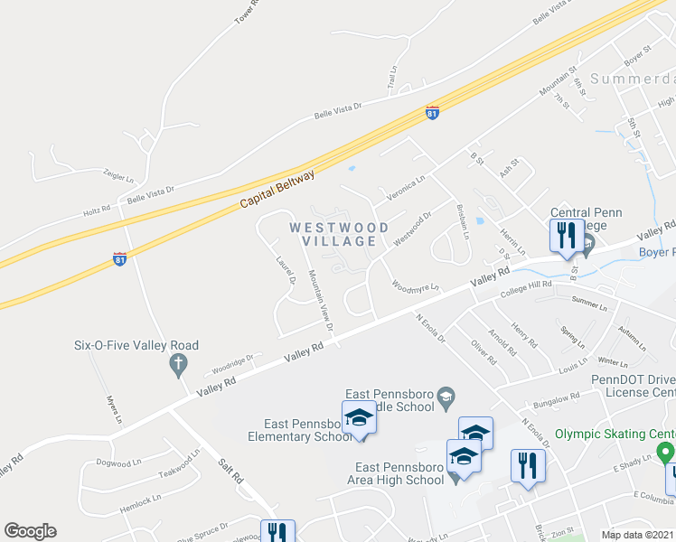 map of restaurants, bars, coffee shops, grocery stores, and more near 851 Michelle Court in Enola