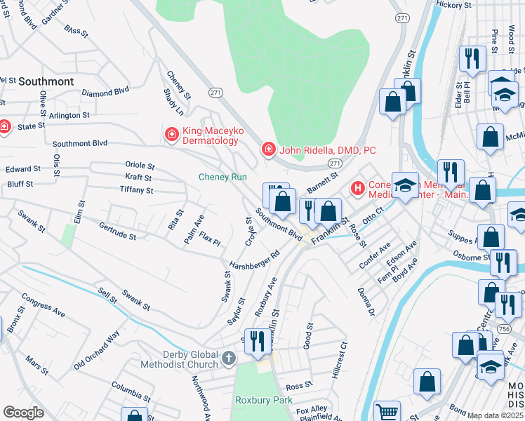 map of restaurants, bars, coffee shops, grocery stores, and more near 208 Langhorne Avenue in Johnstown