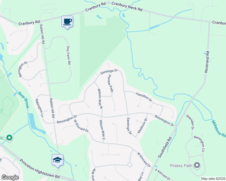 map of restaurants, bars, coffee shops, grocery stores, and more near 8 Perrine Path in West Windsor Township