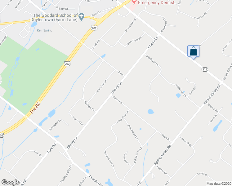 map of restaurants, bars, coffee shops, grocery stores, and more near 135 Cherry Lane in Doylestown