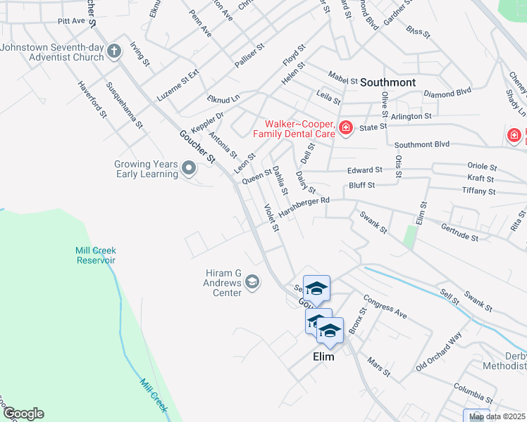 map of restaurants, bars, coffee shops, grocery stores, and more near 125 Violet Street in Johnstown
