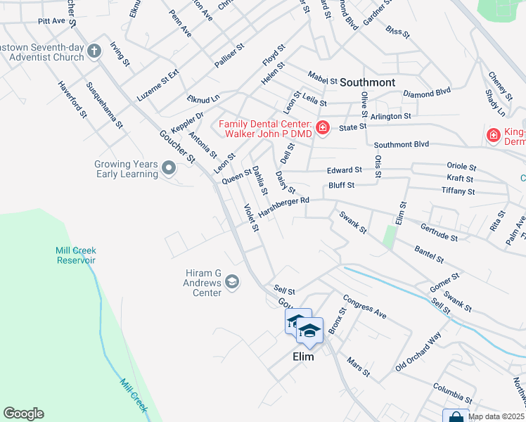 map of restaurants, bars, coffee shops, grocery stores, and more near 100 Lark Alley in Johnstown