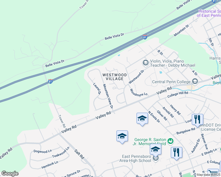 map of restaurants, bars, coffee shops, grocery stores, and more near 107 Melissa Court in Enola