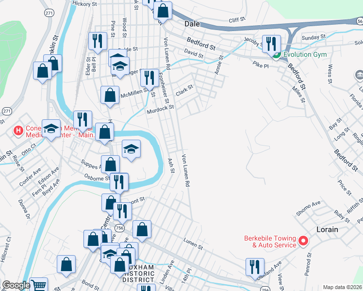 map of restaurants, bars, coffee shops, grocery stores, and more near 991 Von Lunen Rd in Johnstown