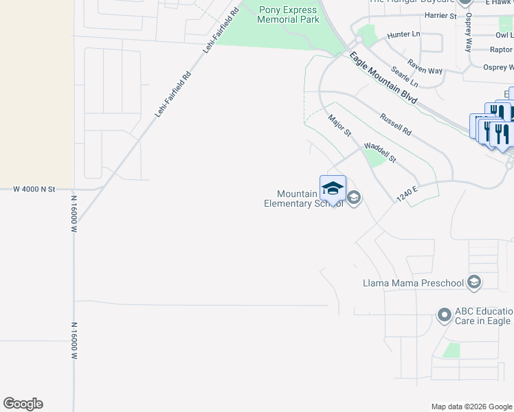 map of restaurants, bars, coffee shops, grocery stores, and more near 3945 North Christopher Street in Eagle Mountain