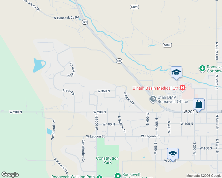 map of restaurants, bars, coffee shops, grocery stores, and more near 871 West Gates Drive in Roosevelt