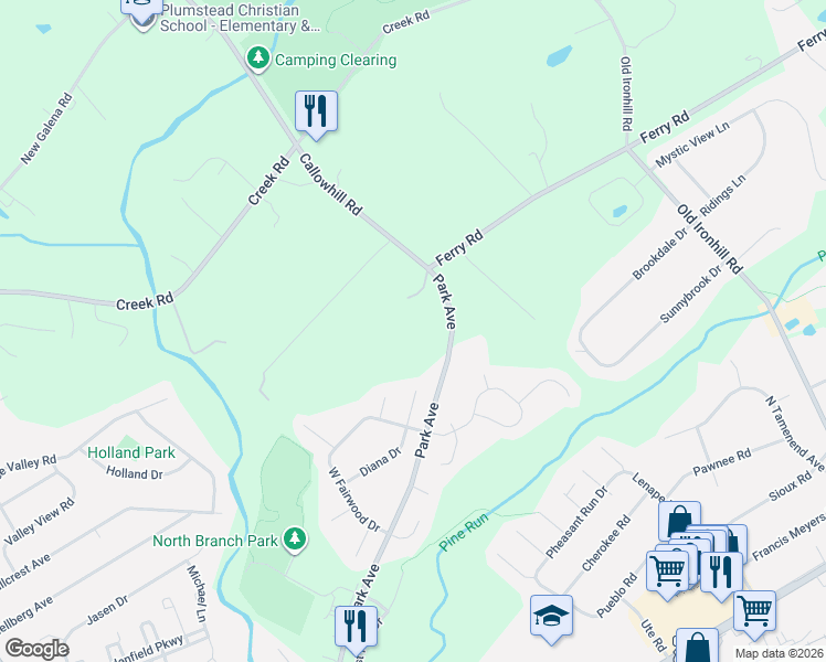 map of restaurants, bars, coffee shops, grocery stores, and more near 345 Park Avenue in Chalfont