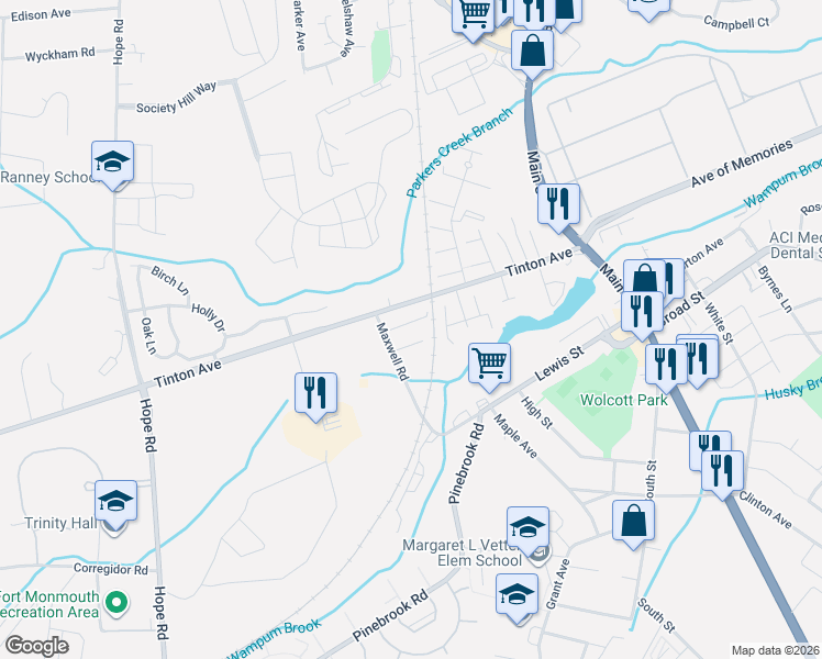 map of restaurants, bars, coffee shops, grocery stores, and more near 38 Taylor Place in Eatontown