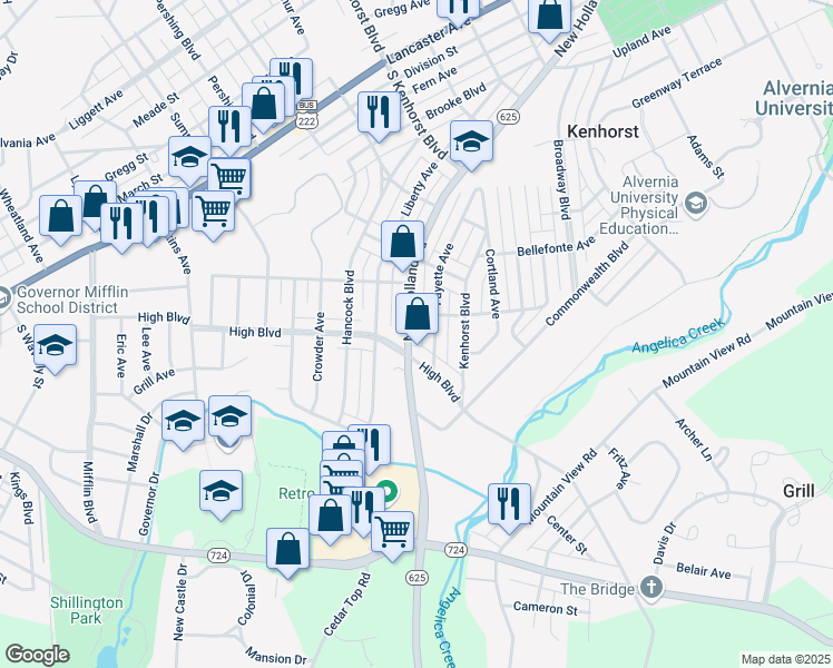 map of restaurants, bars, coffee shops, grocery stores, and more near 1620 New Holland Road in Reading