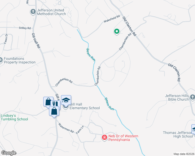 map of restaurants, bars, coffee shops, grocery stores, and more near 1100-1130 Chamberlain Road in Jefferson Hills