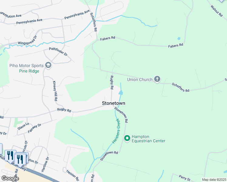 map of restaurants, bars, coffee shops, grocery stores, and more near 540 Rugby Road in Birdsboro
