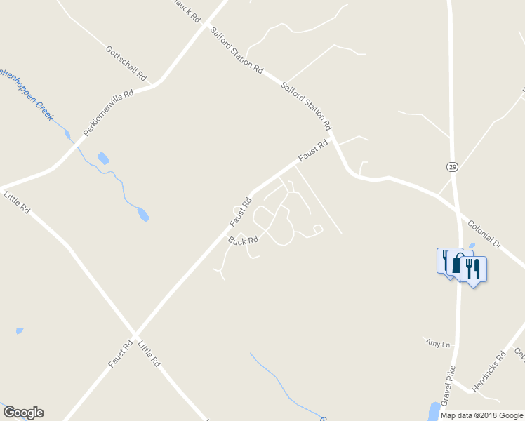 map of restaurants, bars, coffee shops, grocery stores, and more near 3458 Foxfield Circle in Perkiomenville