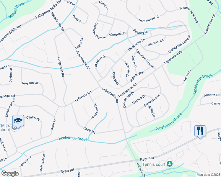 map of restaurants, bars, coffee shops, grocery stores, and more near 65 Suffolk Way in Marlboro Township