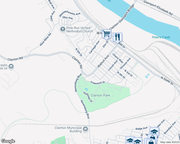 map of restaurants, bars, coffee shops, grocery stores, and more near 521 North 7th Street in Clairton