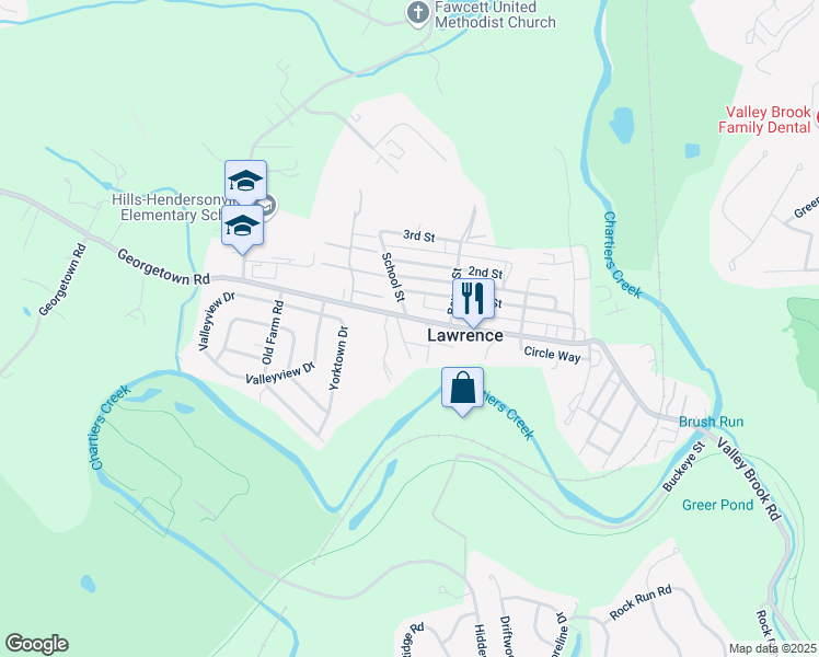 map of restaurants, bars, coffee shops, grocery stores, and more near 392 Georgetown Road in Lawrence