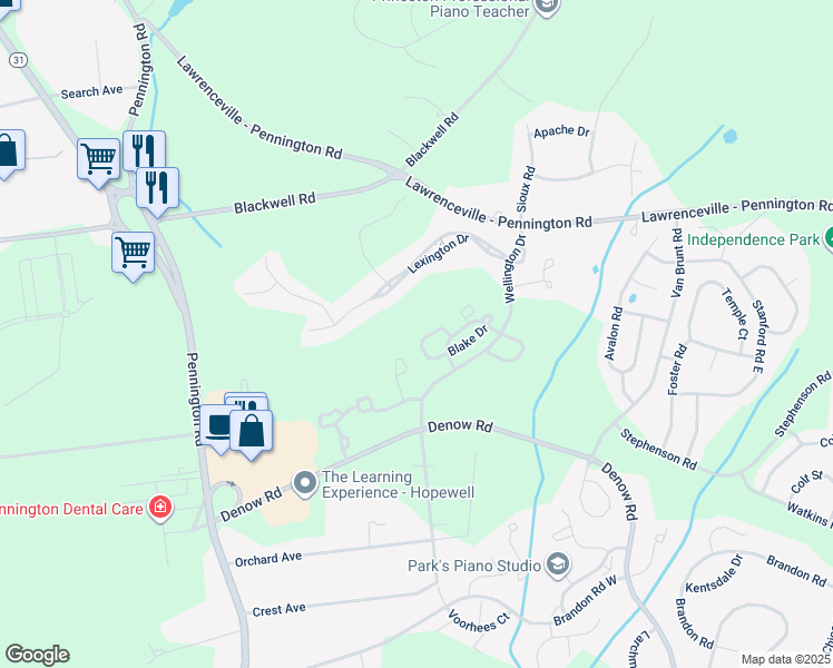 map of restaurants, bars, coffee shops, grocery stores, and more near 73 Haddon Court in Pennington