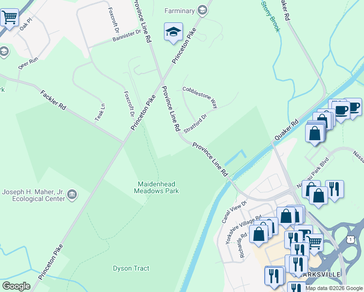 map of restaurants, bars, coffee shops, grocery stores, and more near 4330 Province Line Road in Lawrence Township