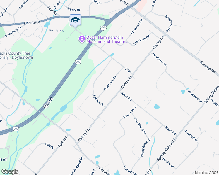 map of restaurants, bars, coffee shops, grocery stores, and more near 61 Townview Drive in Doylestown