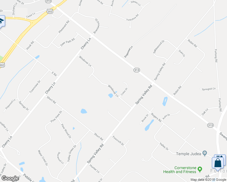 map of restaurants, bars, coffee shops, grocery stores, and more near 85 Windover Lane in Doylestown