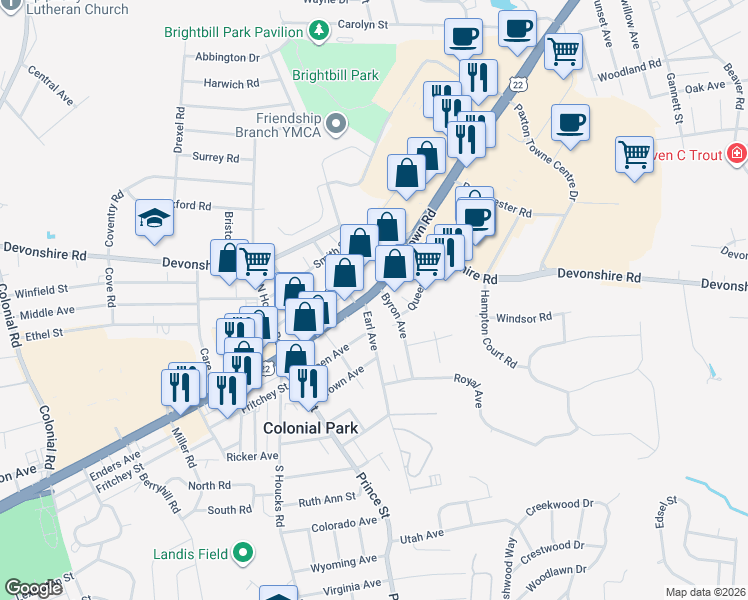 map of restaurants, bars, coffee shops, grocery stores, and more near 4900 U.S. 22 in Harrisburg