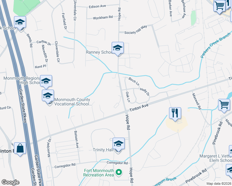 map of restaurants, bars, coffee shops, grocery stores, and more near 75 Deer Path Court in Tinton Falls