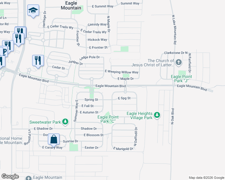 map of restaurants, bars, coffee shops, grocery stores, and more near 2282 East Cobble Creek Lane in Eagle Mountain