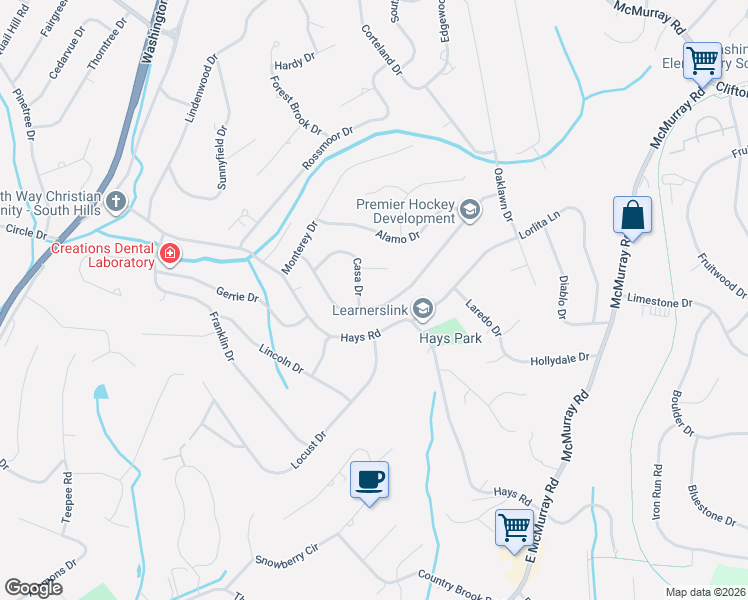 map of restaurants, bars, coffee shops, grocery stores, and more near 325 Carmell Dr in Pittsburgh