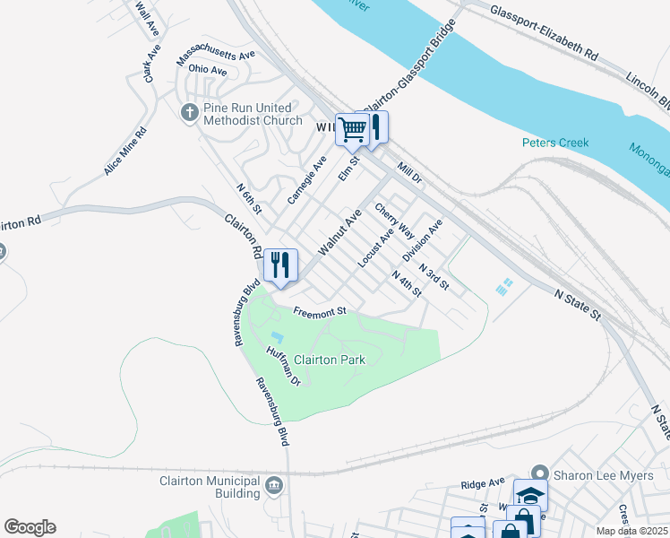 map of restaurants, bars, coffee shops, grocery stores, and more near 416 North 6th Street in Clairton
