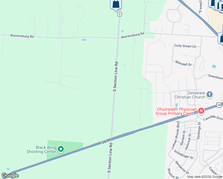 map of restaurants, bars, coffee shops, grocery stores, and more near 820 South Section Line Road in Delaware