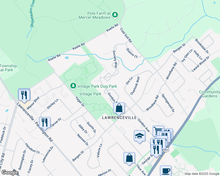 map of restaurants, bars, coffee shops, grocery stores, and more near 15 Sycamore Court in Trenton