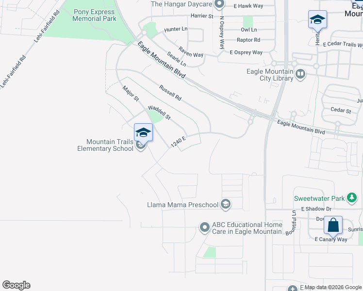 map of restaurants, bars, coffee shops, grocery stores, and more near 1092 Ira Hodges Scenic Parkway in Eagle Mountain
