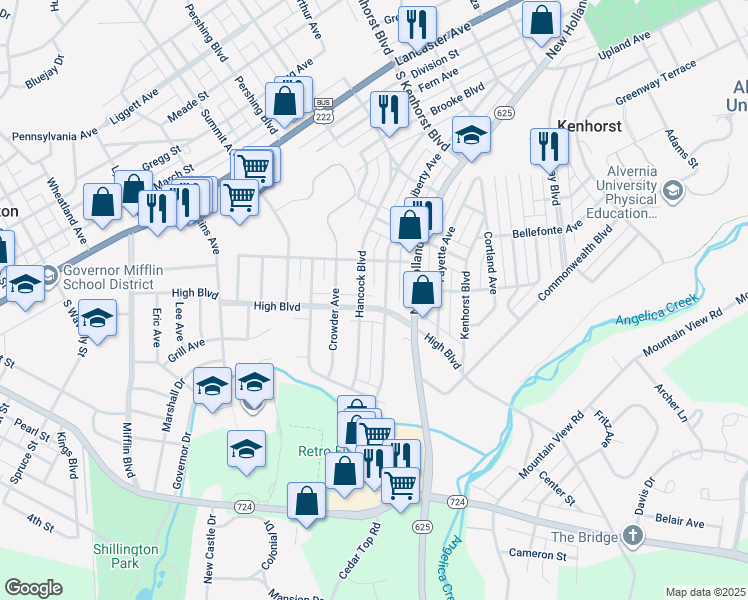 map of restaurants, bars, coffee shops, grocery stores, and more near 513 High Boulevard in Reading