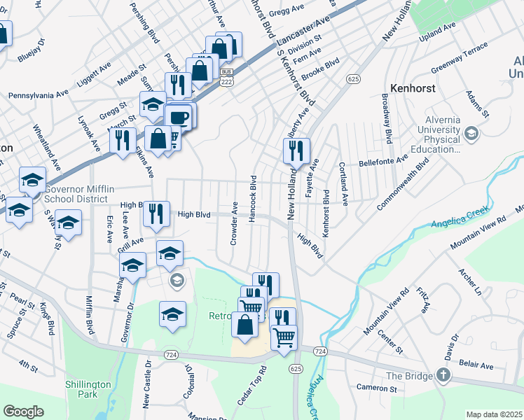 map of restaurants, bars, coffee shops, grocery stores, and more near 513 High Boulevard in Reading