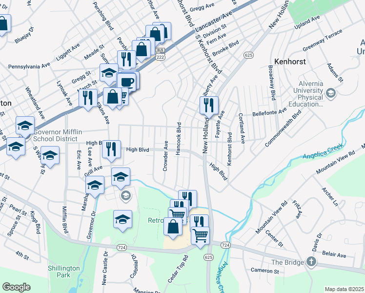 map of restaurants, bars, coffee shops, grocery stores, and more near 371 High Boulevard in Reading