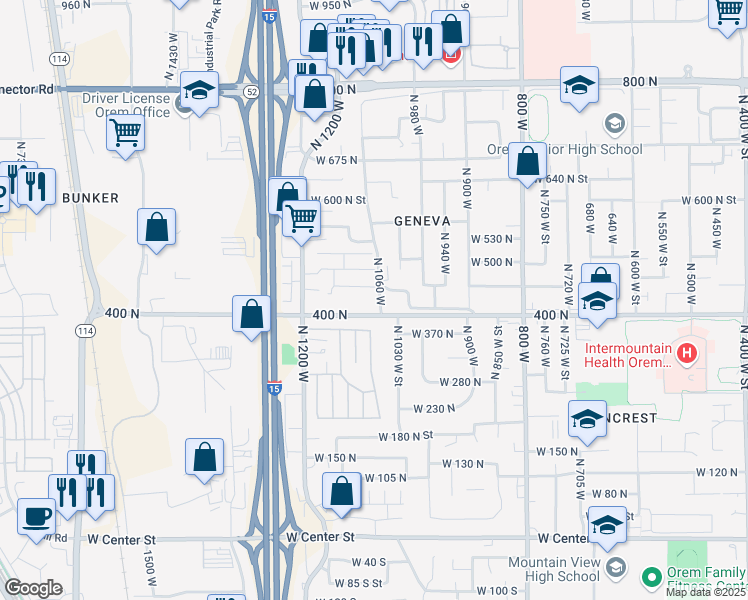 map of restaurants, bars, coffee shops, grocery stores, and more near 428 N 1080 W in Orem