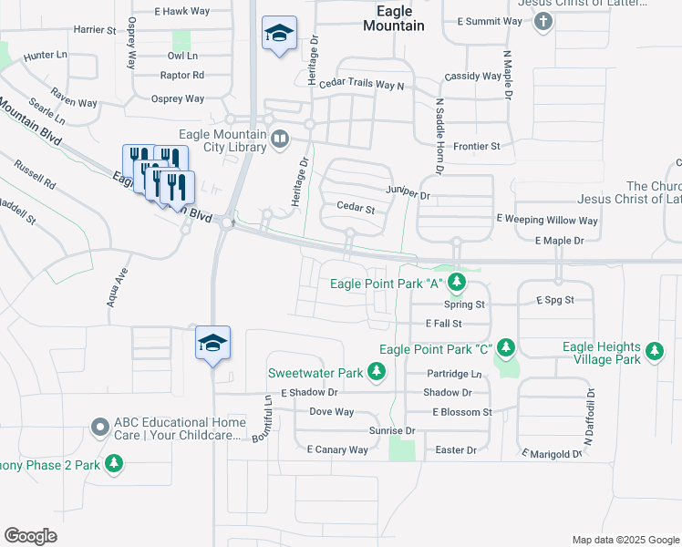 map of restaurants, bars, coffee shops, grocery stores, and more near 1792 East Skyline Drive in Eagle Mountain